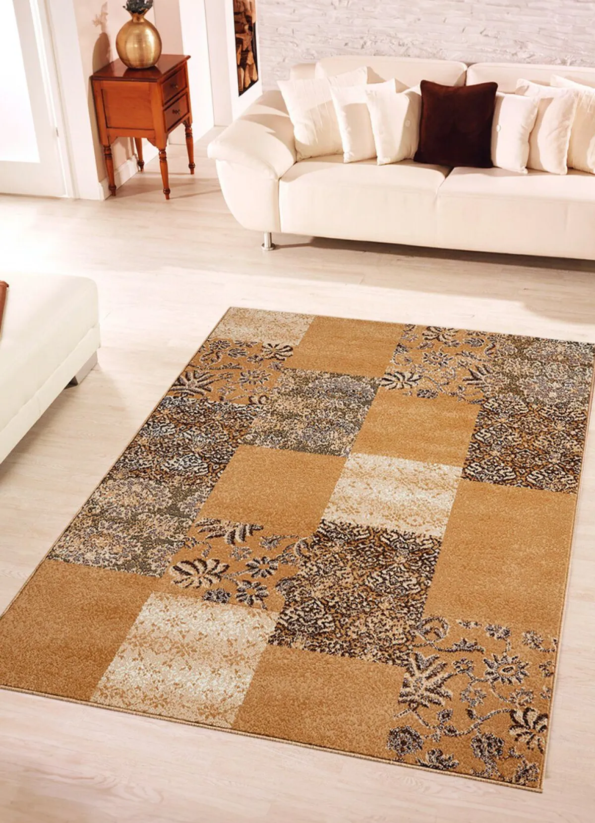 Hot BADER Gewebte Brücken und Teppiche im Patchwork-Dessin BEIGE