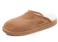 GINO GALANTE , trendige Herren-Hausschuhe, mit Lammfell CAMEL