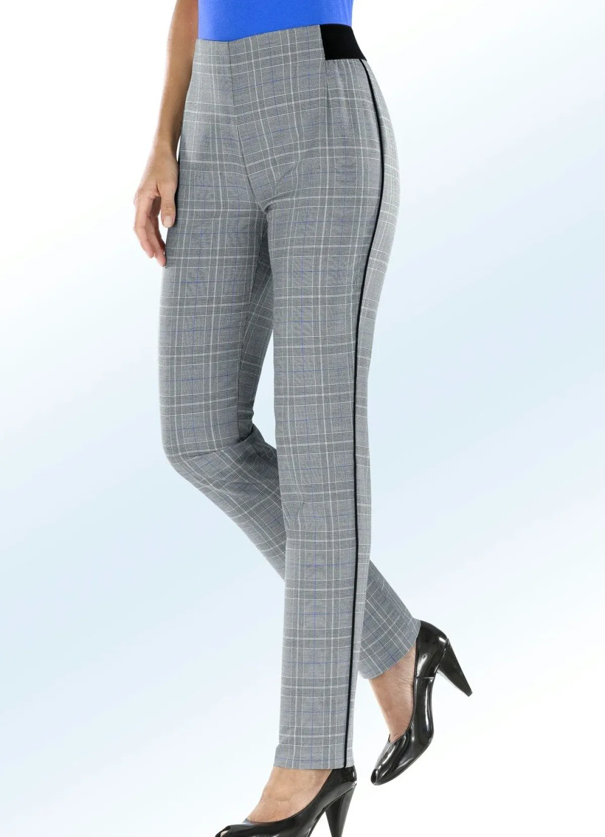 KLAUS MODELLE MADE IN GERMANY Glencheckhose mit spezieller Bundverarbeitung SCHW.-WEISS-BLAU