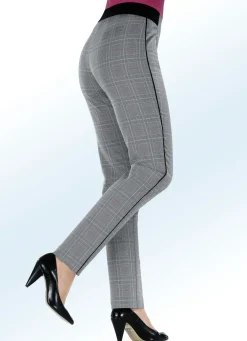 Outlet KLAUS MODELLE MADE IN GERMANY Glencheckhose mit spezieller Bundverarbeitung SCHW.-WEISS-PINK