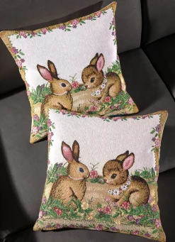 New BADER Gobelin-Kissenbezug Häschen, 2er-Set BUNT