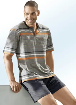Best HAJO NACHTMODE Hajo Klima Komfort Shorty mit Knopfleiste GRAFIT-BUNT