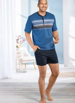 HAJO NACHTMODE Hajo-Shorty mit Knopfleiste BLAU-NAVY-BUNT