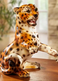 Clearance BADER Handbemalte Leoparden aus Keramik BRAUN-WEISS