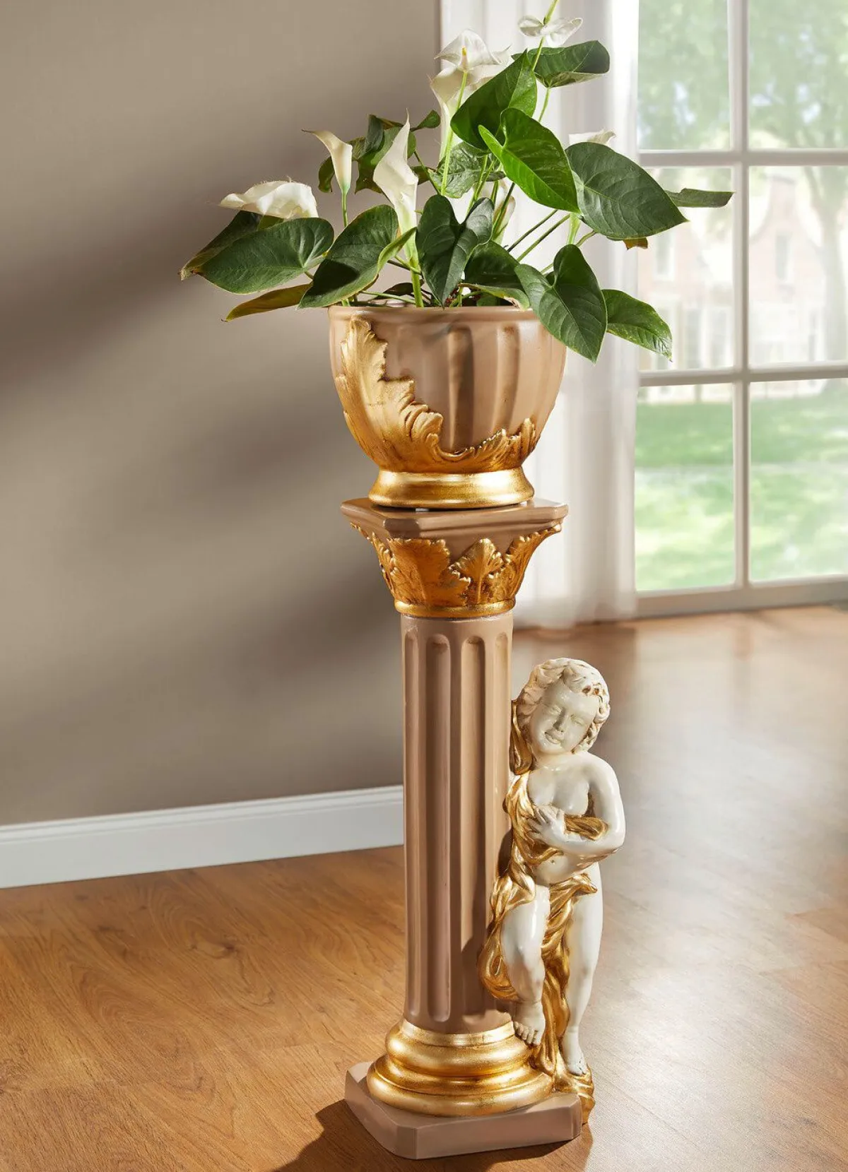 Discount BADER Handbemalte Säule mit Übertopf BEIGE-GOLD