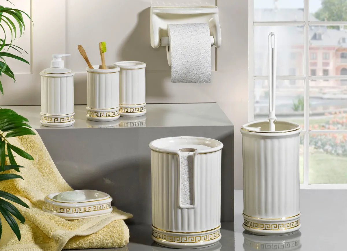 Discount BADER Handgefertigte Badezimmer-Accessoires aus Keramik CREME-GOLD