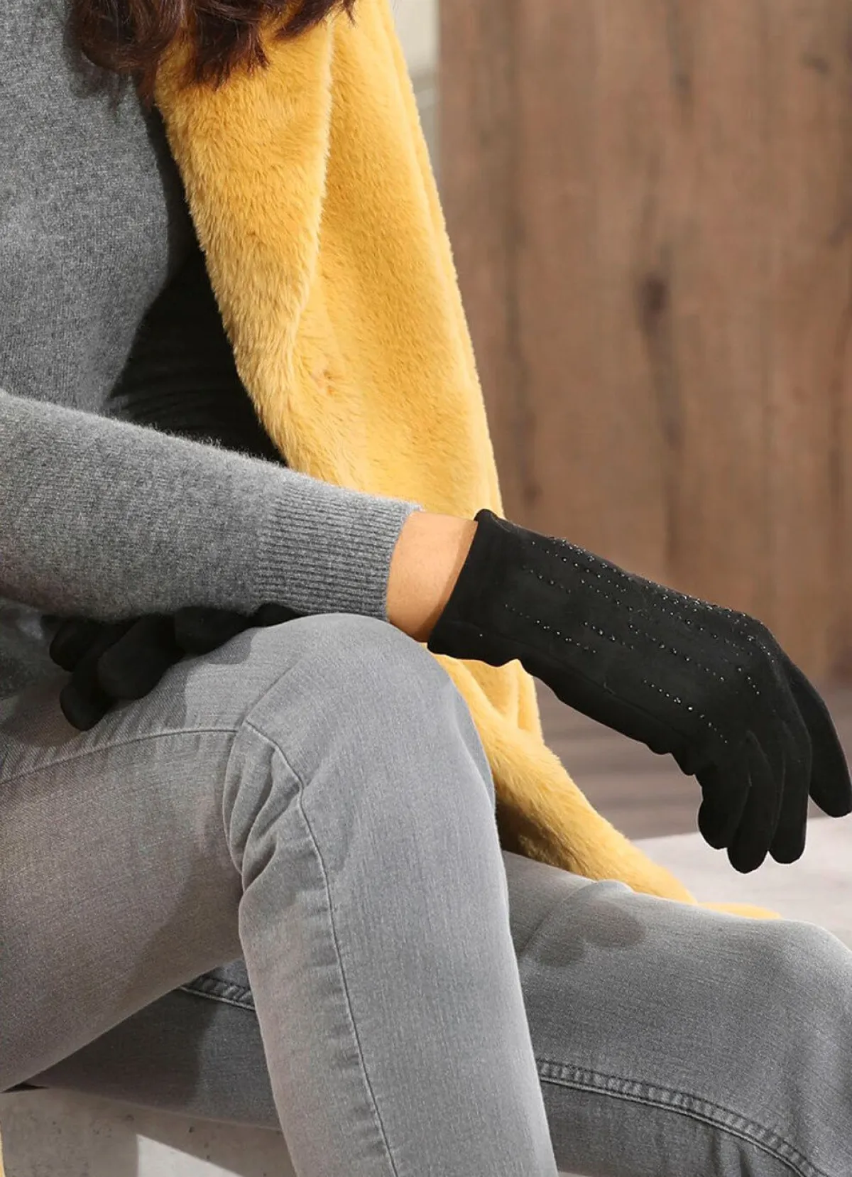 BADER Handschuh mit edel funkelnden Glitzer-Applikationen SCHWARZ