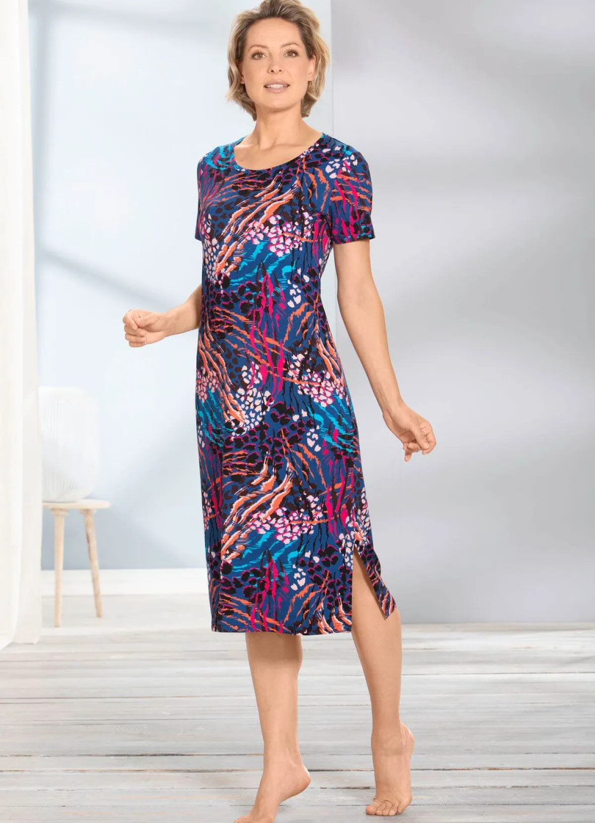 Best COMODO Hauskleid in Animal-Optik BLAU-BUNT