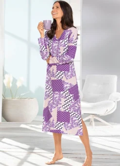 Hot BADER Hauskleid mit V-Ausschnitt LILA-BUNT