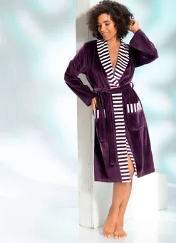 New BADER Hausmantel mit Schalkragen AUBERGINE