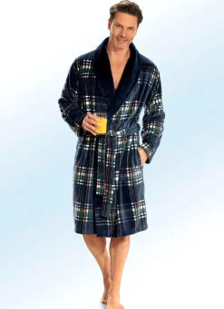 Discount BADER Hausmantel mit Schalkragen MARINE-BUNT