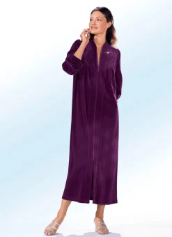 BADER Hausmantel mit Strasszier AUBERGINE