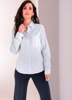 Discount B/ANCA Hemdbluse mit Streifen WEISS-HELLBLAU
