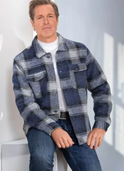 BADER Hemdjacke mit Knopfleiste GRAU-ROYALBLAU