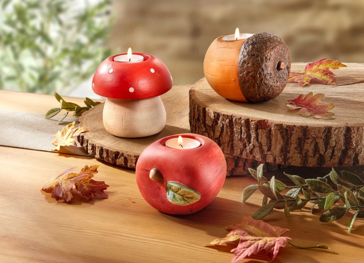 BADER Herbstliche Teelichthalter im 3er-Set ROT-ORANGE-BRAUN