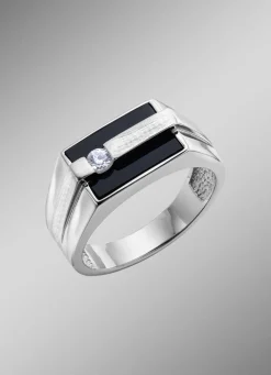 BADER Herrenring aus Silber mit Echt Onyx und synthetischen Zirkonia