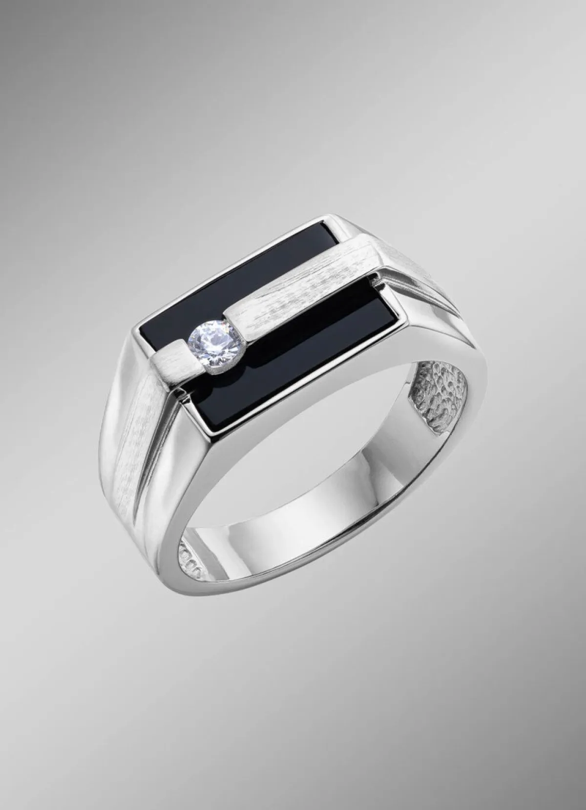 BADER Herrenring aus Silber mit Echt Onyx und synthetischen Zirkonia