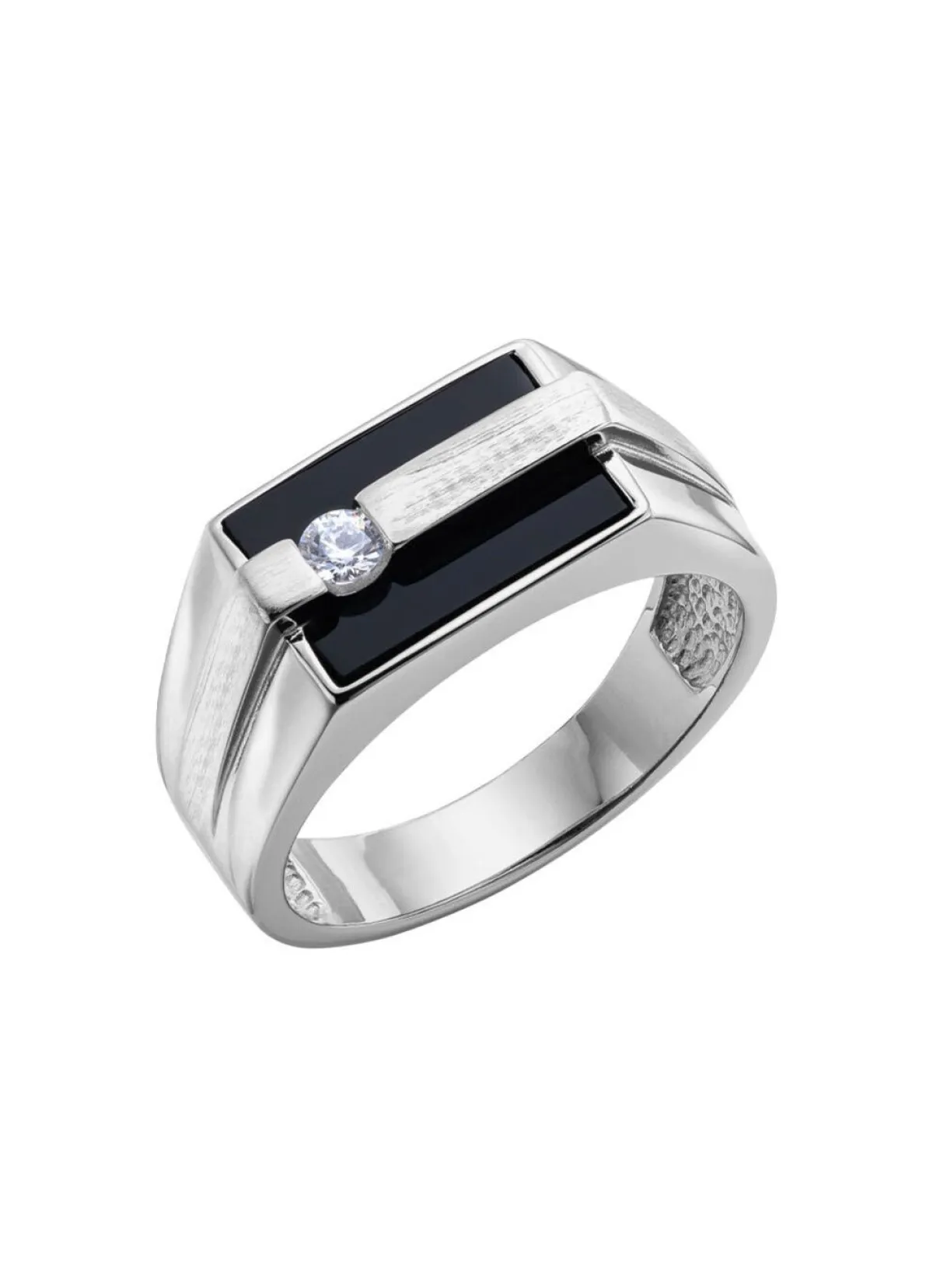 BADER Herrenring aus Silber mit Echt Onyx und synthetischen Zirkonia