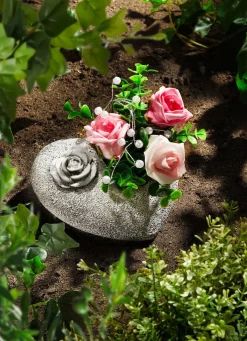 Outlet BADER Herz mit Rosen GRAU-ROSA-GRÜN