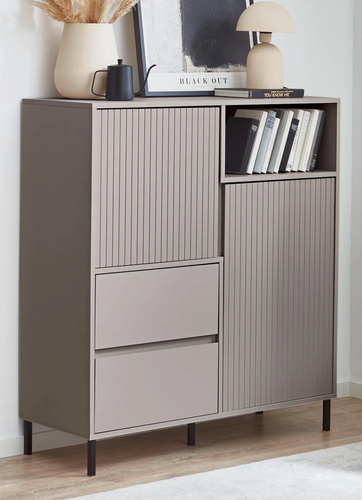 Hot BADER Highboard mit aufwendiger Rillenfront KASCHMIR