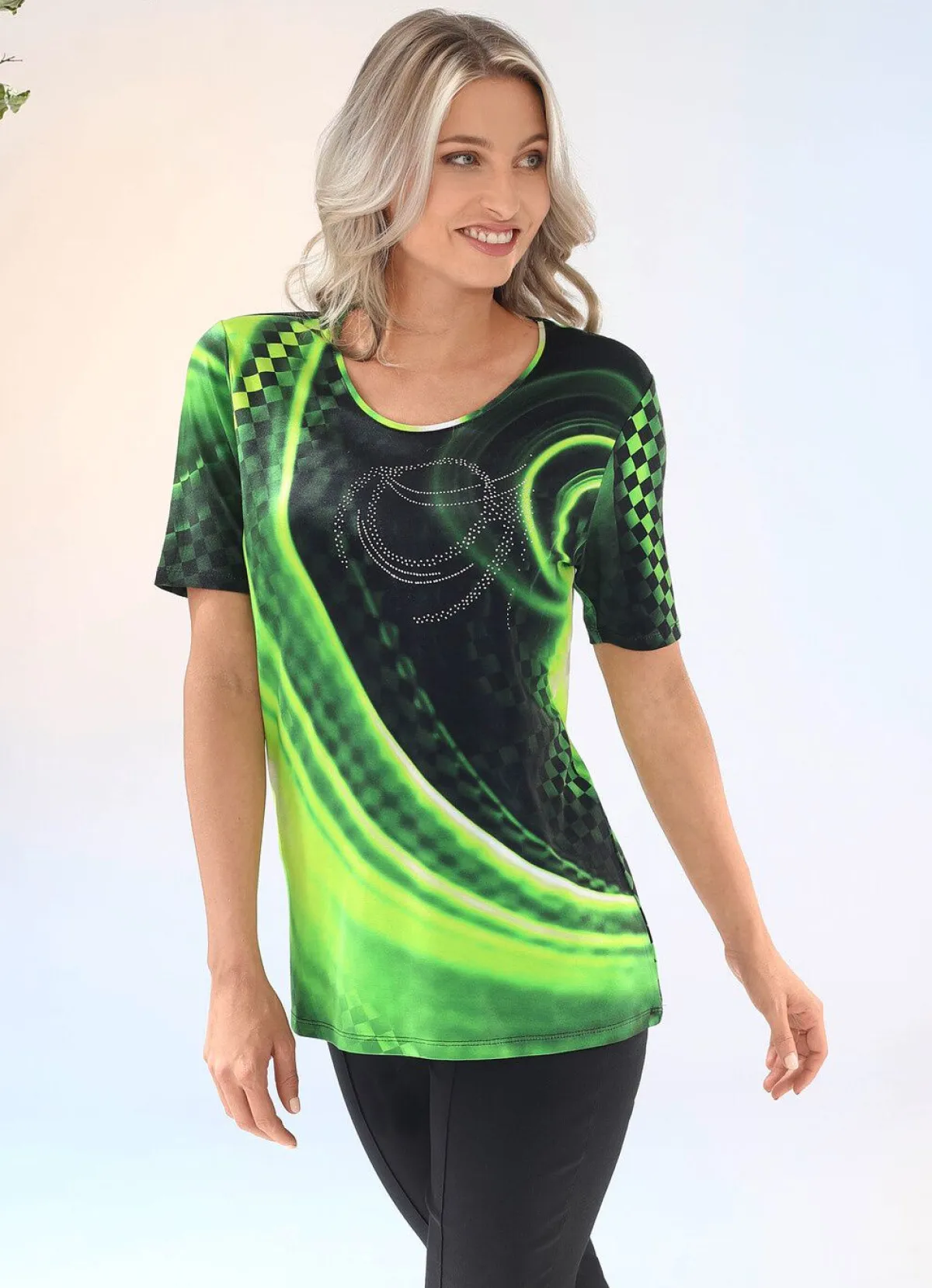 New BADER Hinreißendes Shirt mit silberfarbenen Zierplättchen SCHWARZ-NEONGRÜN