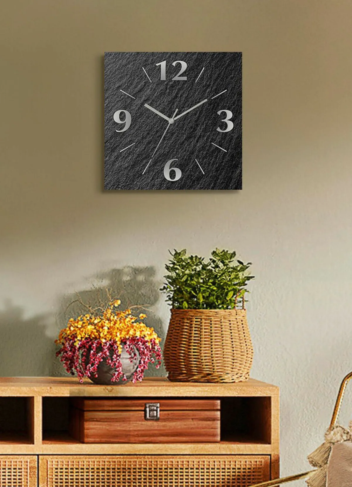 Best BADER Hochwertige Wanduhr in Schiefer-Optik ANTHRAZIT