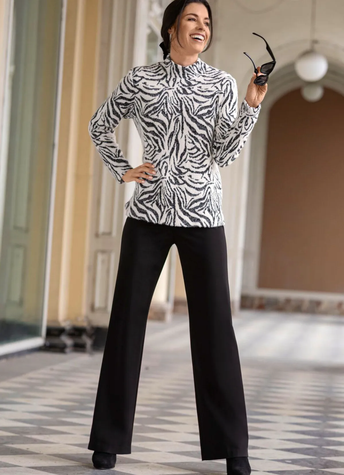 Sale BADER Hose in modischer Palazzo-Form SCHWARZ