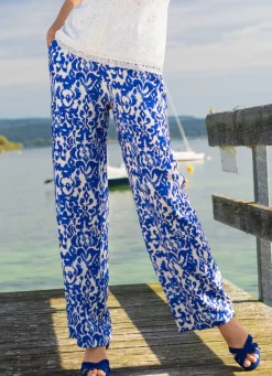 New BADER Hose in weiter, gerader Form ROYALBLAU-ECRU-TAUPE