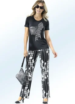 Discount KLAUS MODELLE MADE IN GERMANY Hose mit farbrillantem Druck SCHWARZ-ECRU