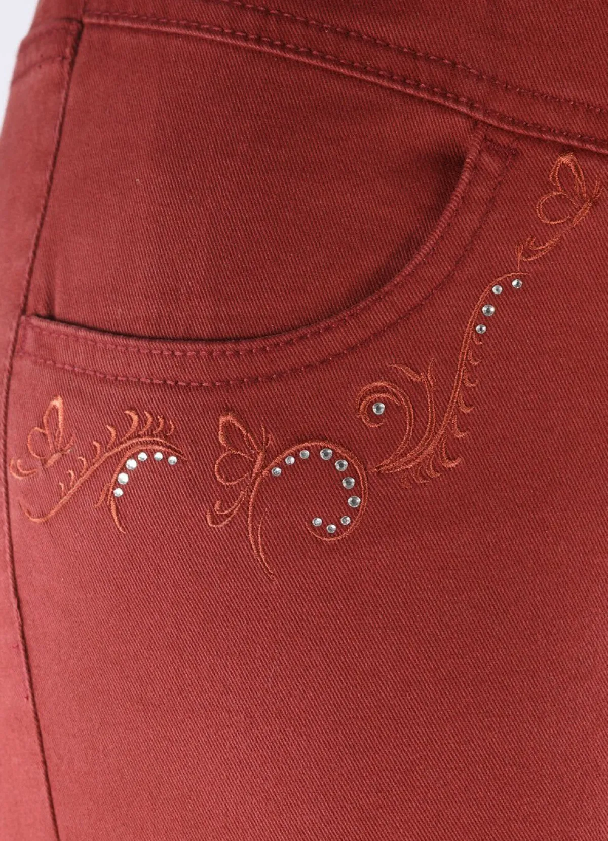 Outlet BADER Hose mit funkelnden Glitzersteinchen ZIEGELROT