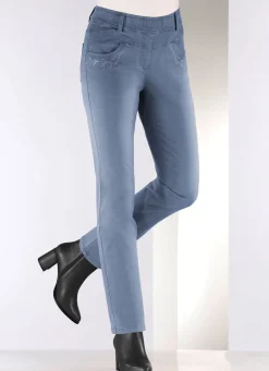 Discount BADER Hose mit funkelnden Glitzersteinchen TAUBENBLAU