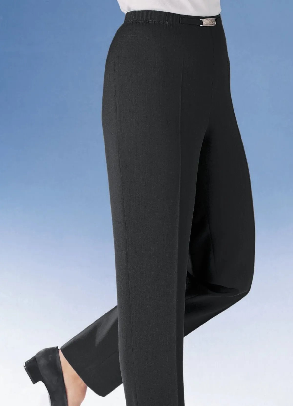 Clearance KLAUS MODELLE MADE IN GERMANY Hose mit Metallzier am Bund in 8 Farben SCHWARZ