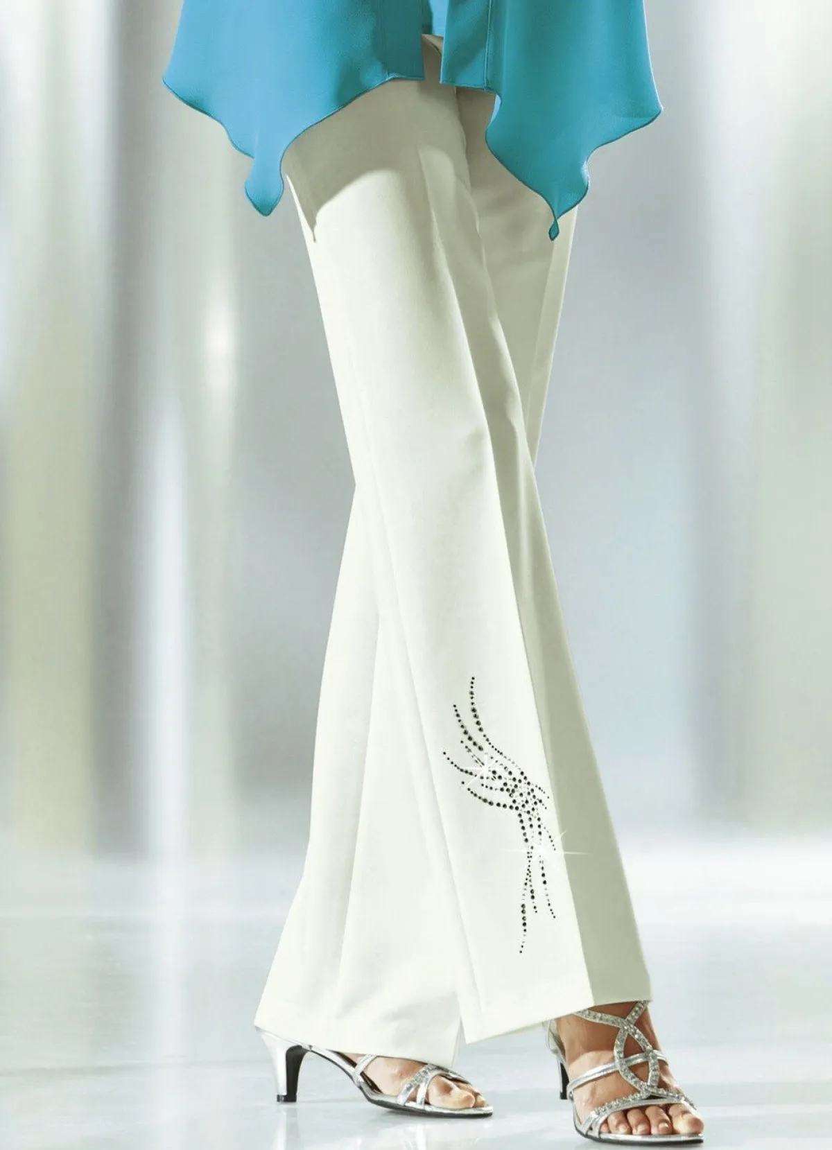 Best KLAUS MODELLE MADE IN GERMANY Hose mit schmückendem Strasszier-Motiv ECRU