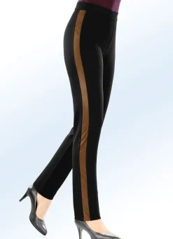 New KLAUS MODELLE MADE IN GERMANY Hose im angesagten Materialmix SCHWARZ-COGNAC