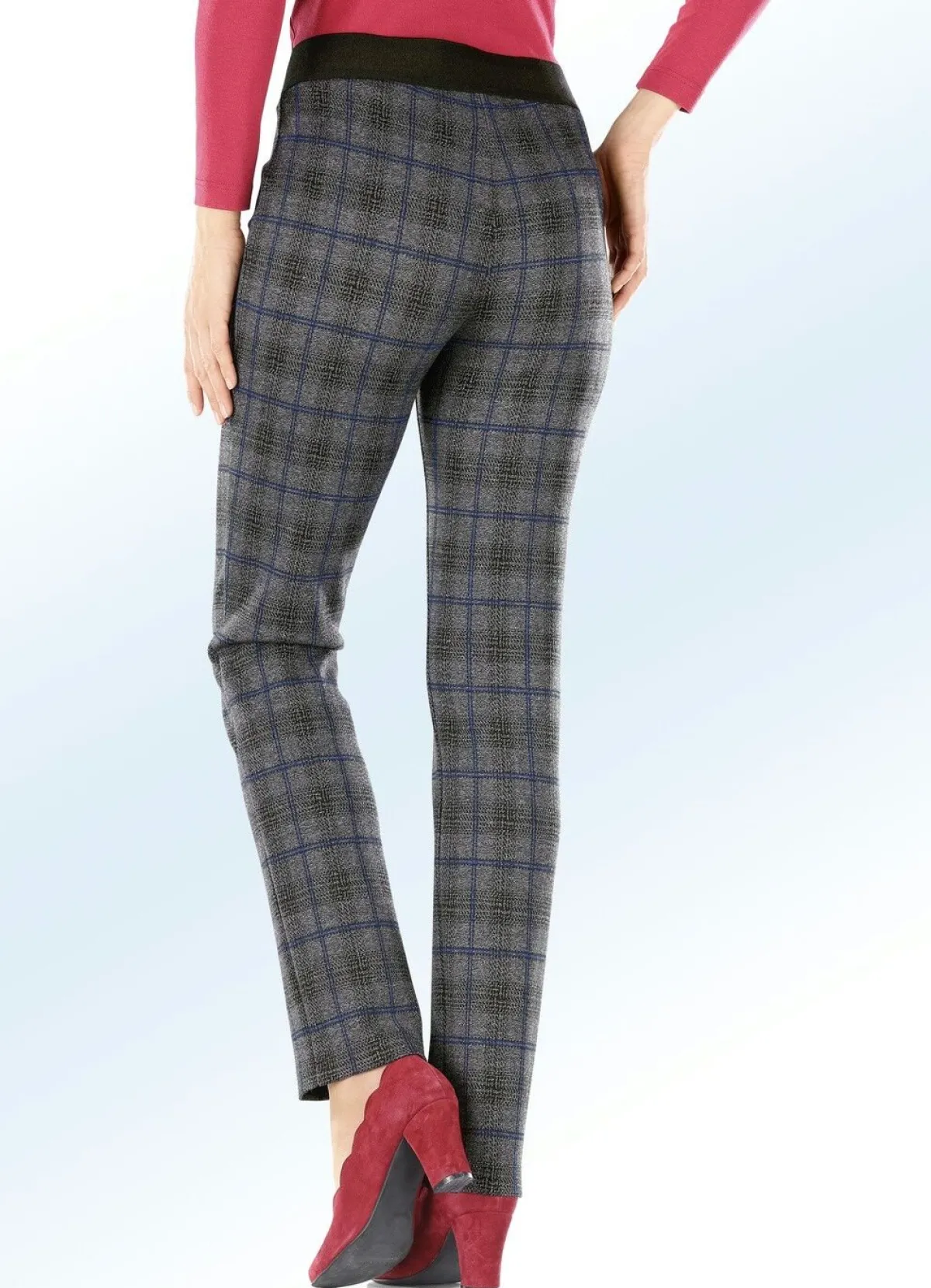 New KLAUS MODELLE MADE IN GERMANY Hose in angesagter Karo-Dessinierung ANTHRAZIT-BLAU