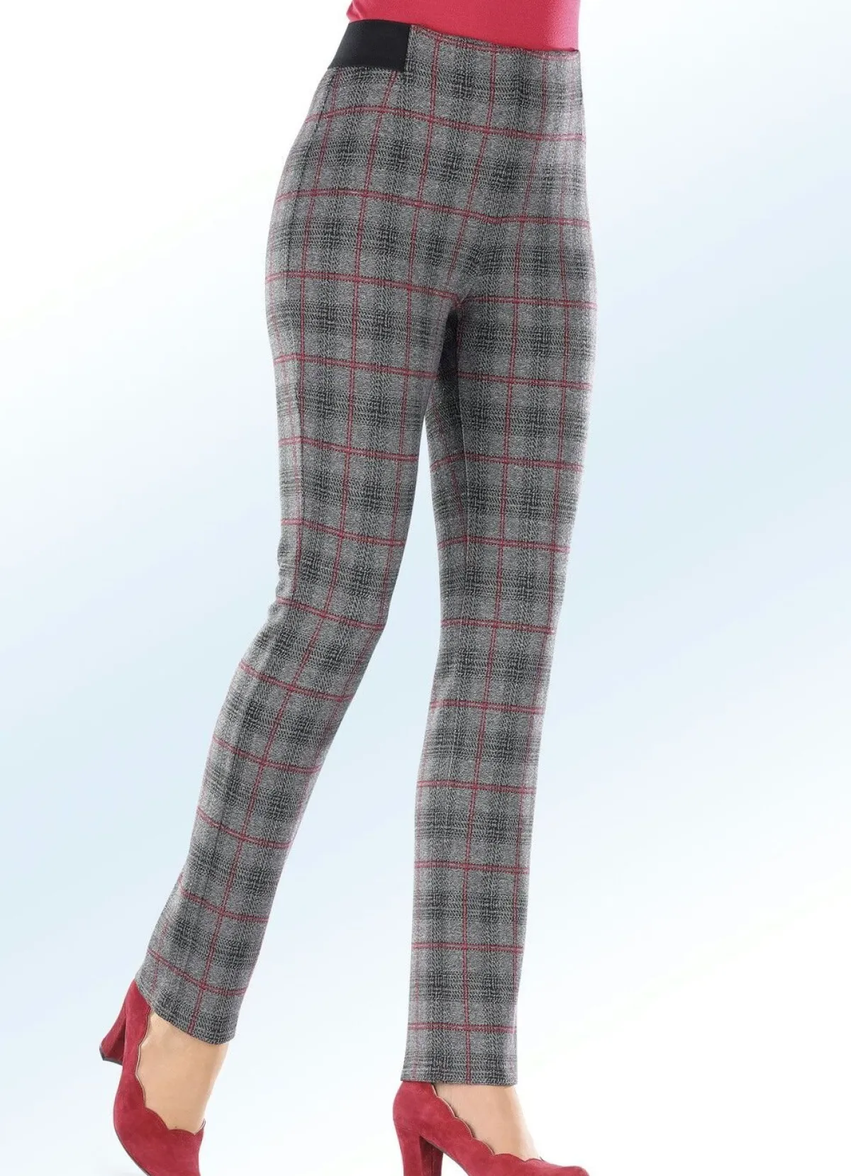 New KLAUS MODELLE MADE IN GERMANY Hose in angesagter Karo-Dessinierung ANTHRAZIT-ROT