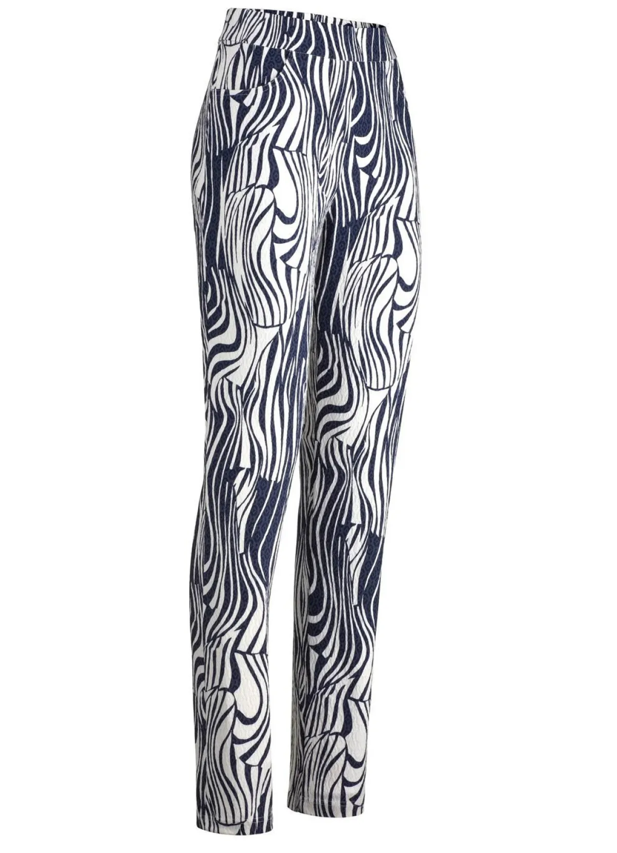 KLAUS MODELLE MADE IN GERMANY Hose in ausdrucksstarker Dessinierung DUNKELBLAU-WEISS