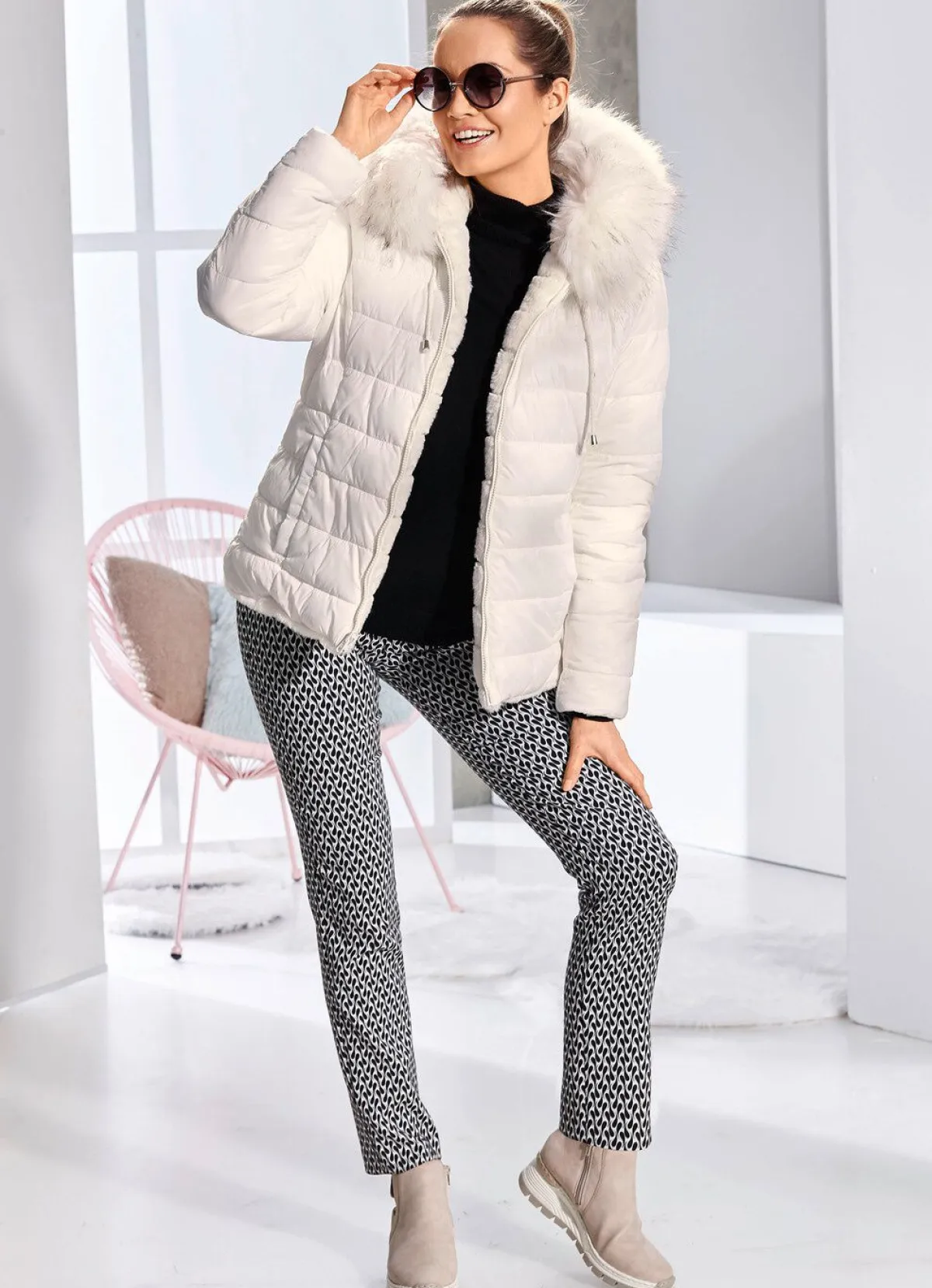 Best KLAUS MODELLE MADE IN GERMANY Hose mit aktueller Dessinierung SCHWARZ-ECRU