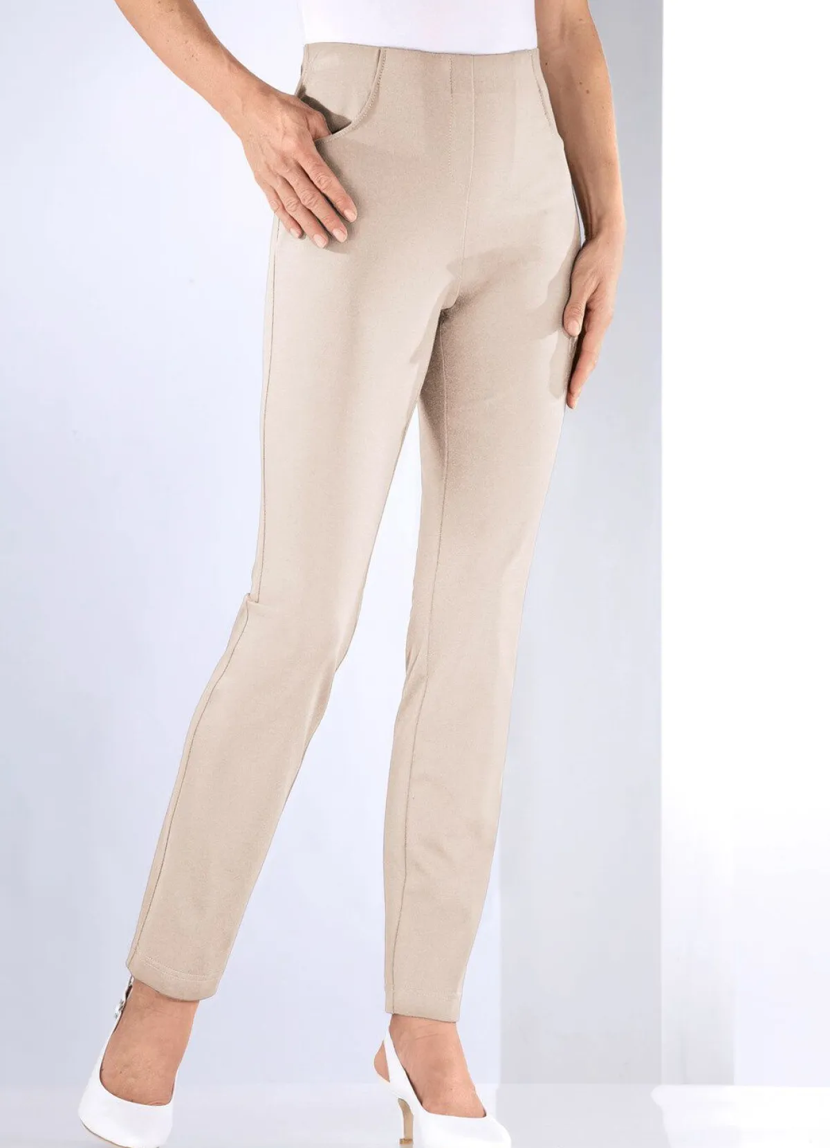 BADER Hose mit angeschnittenem Bund BEIGE