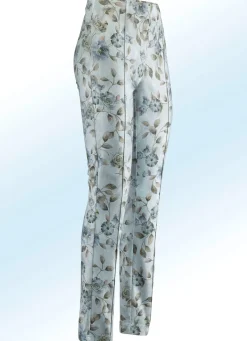 Discount BADER Hose mit farbharmonischer Floraldessinierung BLEU-SAND-GRAU
