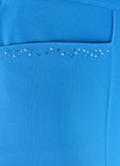 New KLAUS MODELLE MADE IN GERMANY Hose mit funkelndem Perlen- und Glitzersteinchenbesatz KOBALTBLAU