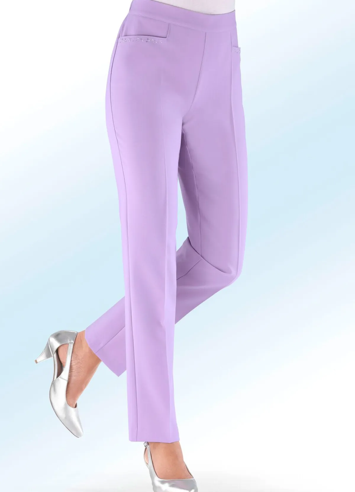 Clearance KLAUS MODELLE MADE IN GERMANY Hose mit funkelndem Perlen- und Glitzersteinchenbesatz FLIEDER