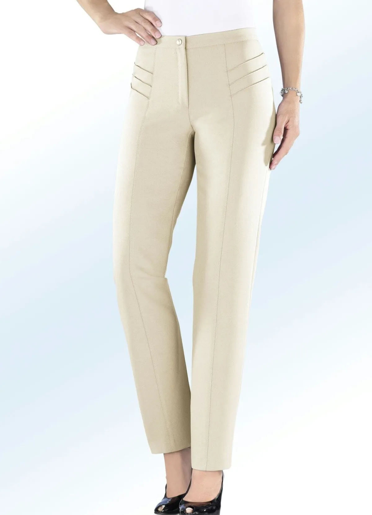 Hot KLAUS MODELLE MADE IN GERMANY Hose mit hübscher Biesenzier HELLBEIGE