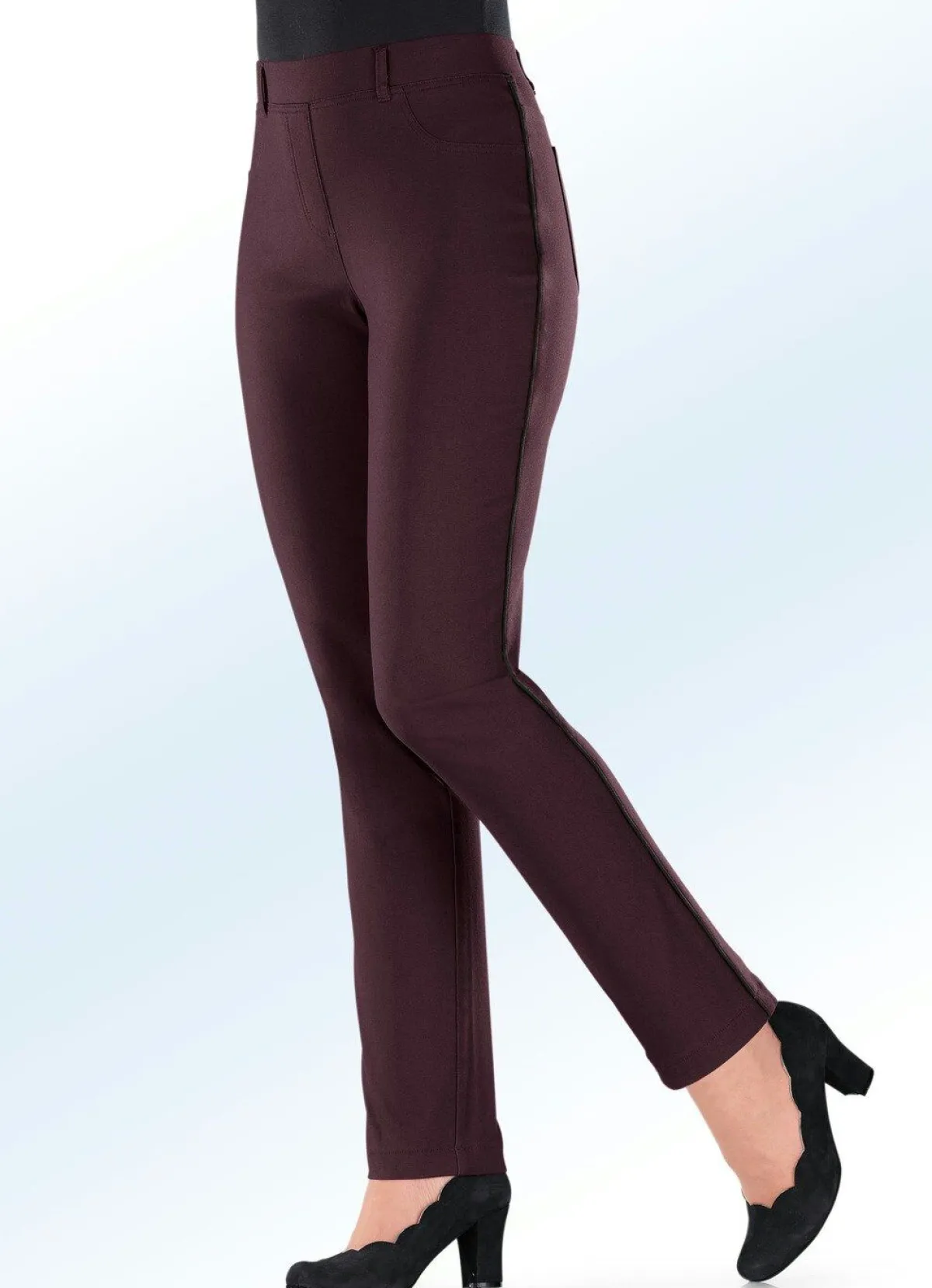 Clearance BADER Hose mit kontrastfarbener Zierpaspel BROMBEER-SCHW.