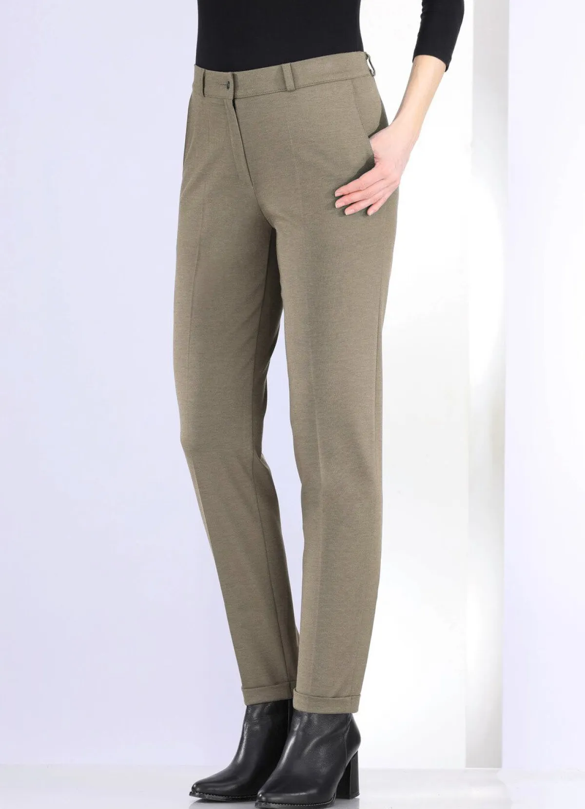KLAUS MODELLE MADE IN GERMANY Hose mit rückwärtigem Dehnbundeinsatz TAUPE MELIERT