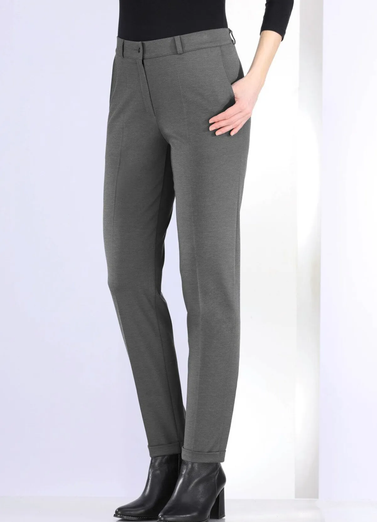 New KLAUS MODELLE MADE IN GERMANY Hose mit rückwärtigem Dehnbundeinsatz ANTHRAZIT MELIERT