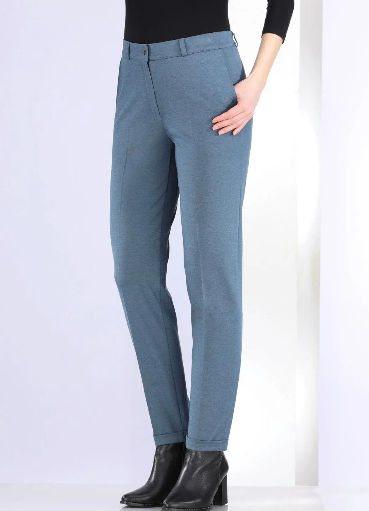 Hot KLAUS MODELLE MADE IN GERMANY Hose mit rückwärtigem Dehnbundeinsatz JEANSBLAU MELIERT