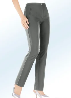 KLAUS MODELLE MADE IN GERMANY Hose mit schöner Glanzgarn-Zierpaspel MITTELGRAU