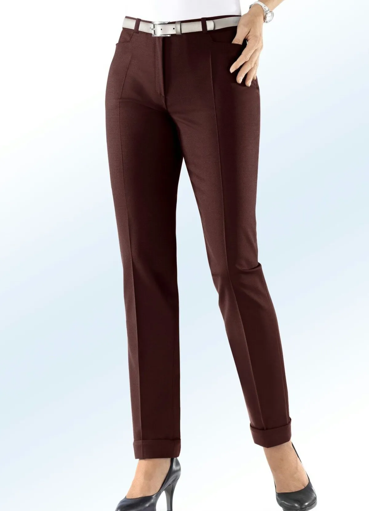 Sale BADER Hose mit trendigen Aufschlägen AUBERGINE
