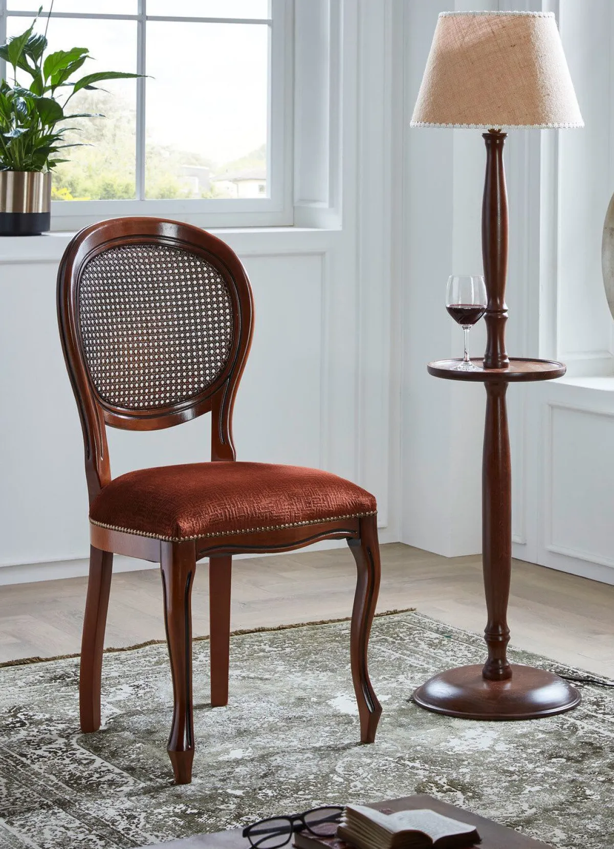 Discount BADER Italienische Sitzmöbel auf massivem Buchengestell NUSSBAUM-BORDEAUX